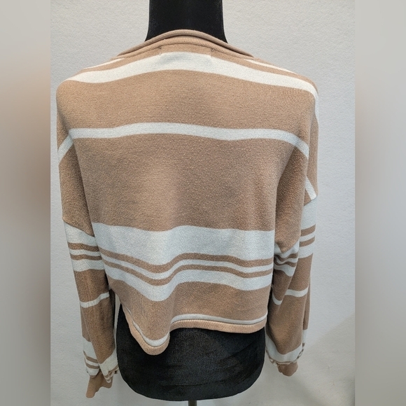 ZESICA Women's Size Medium Long Sleeve Crewneck Stripe Crop Sweater - Picture 9 of 10